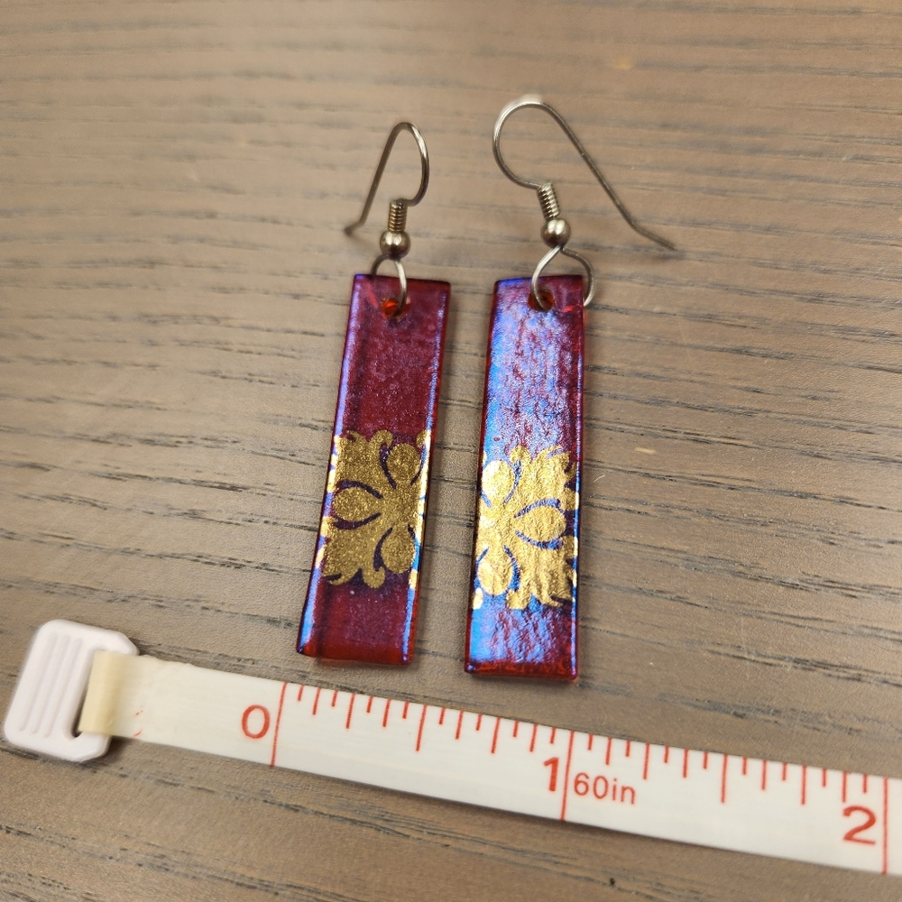 Ruby glass and gold earrings